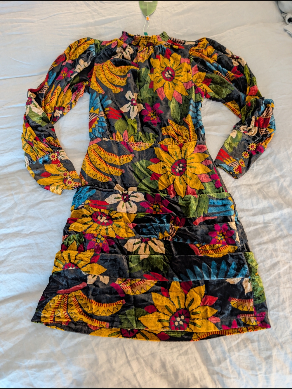 NWT Farm Rio Macaw Ballet Velvet Mini Dress - XS Long Sleeve Mock Neck